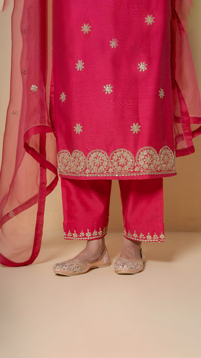 Cherry Dusk Marori Work Red Chanderi Suit Set