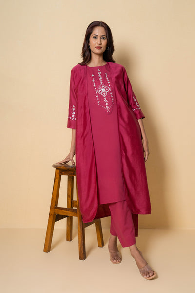 Radiant Rouge Embroidered Cotton Kurta Set