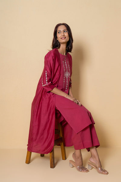 Radiant Rouge Embroidered Cotton Kurta Set