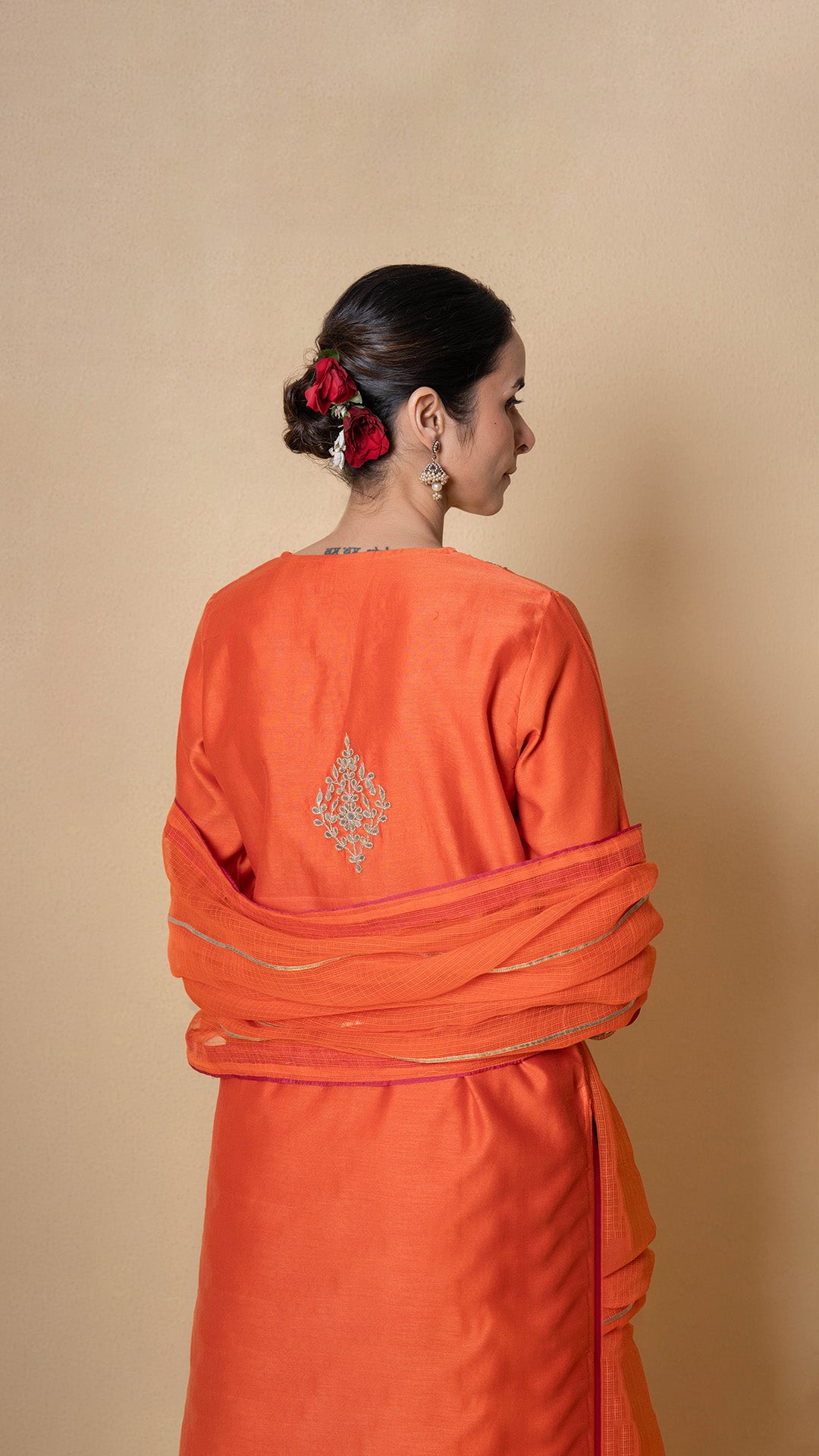 Coral Sunset Gota Patti Orange Chanderi Suit Set