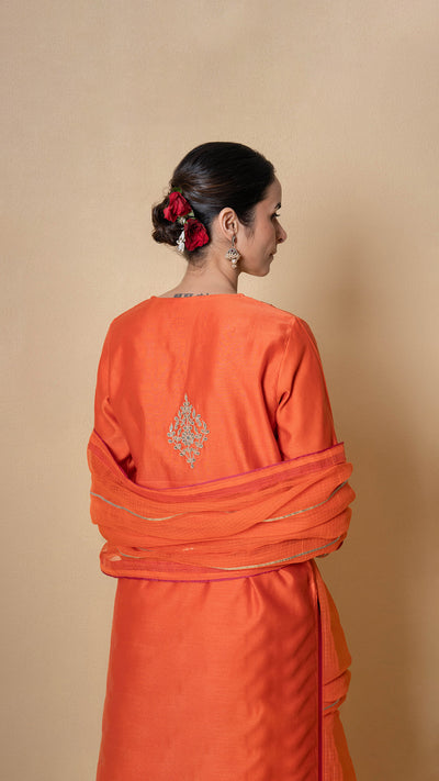 Coral Sunset Gota Patti Orange Chanderi Suit Set