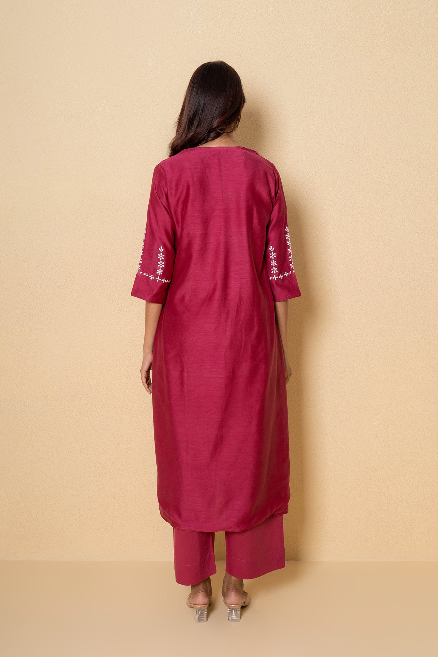 Radiant Rouge Embroidered Cotton Kurta Set