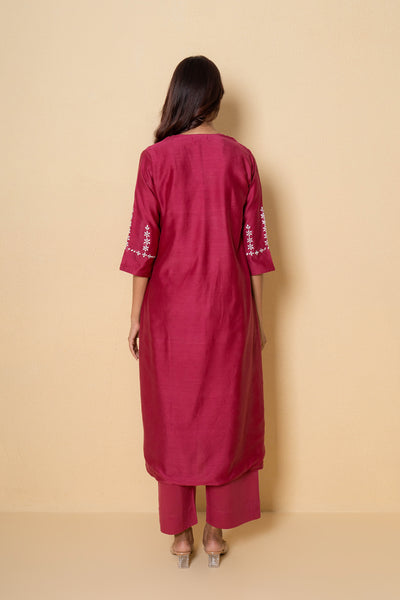 Radiant Rouge Embroidered Cotton Kurta Set