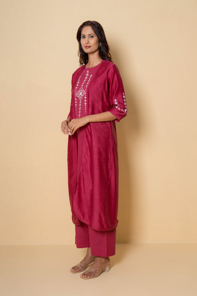 Radiant Rouge Embroidered Cotton Kurta Set