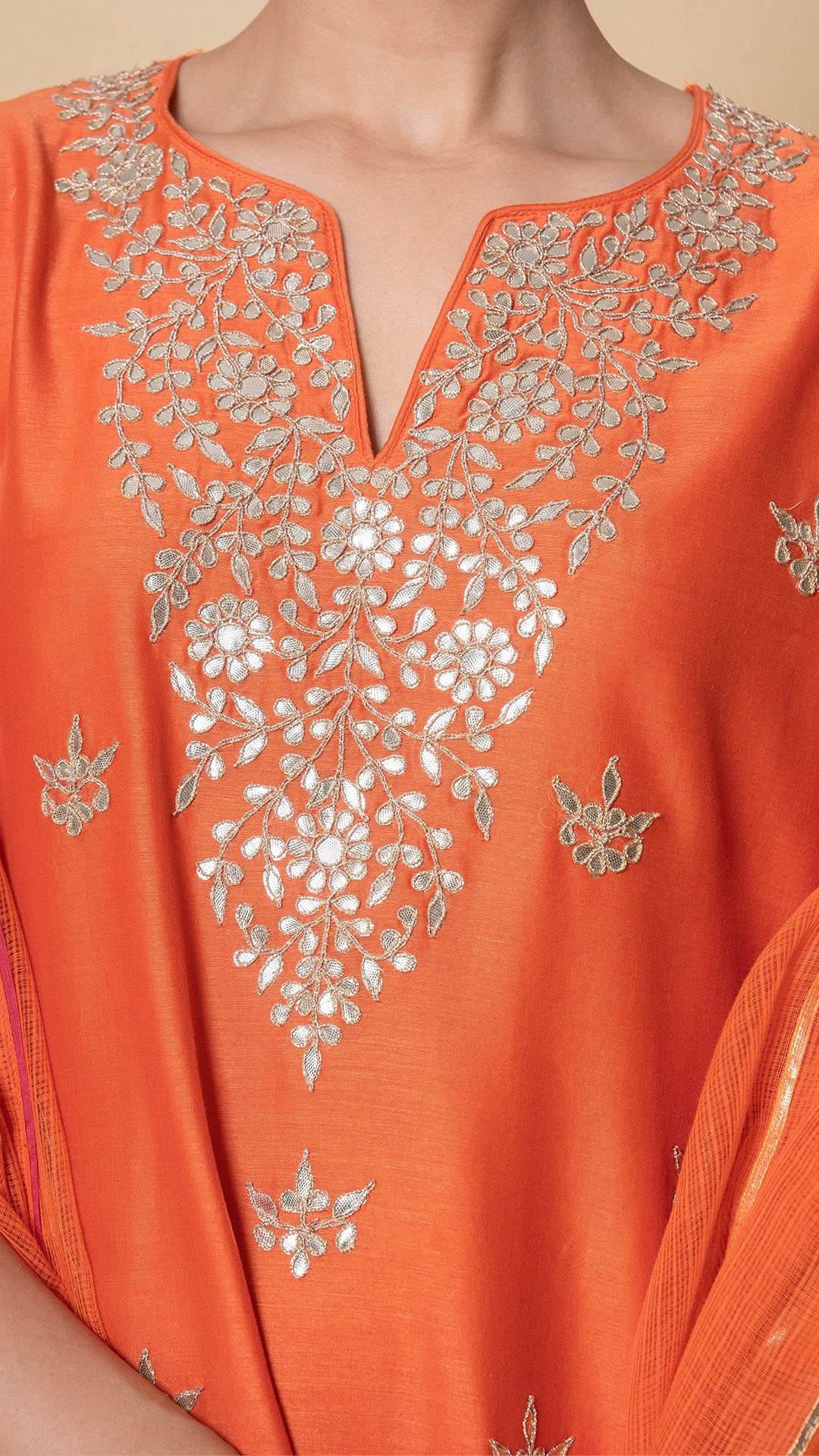 Coral Sunset Gota Patti Orange Chanderi Suit Set
