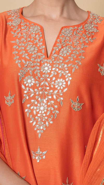 Coral Sunset Gota Patti Orange Chanderi Suit Set
