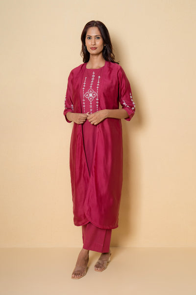 Radiant Rouge Embroidered Cotton Kurta Set