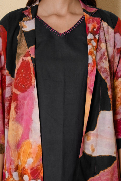 Black Blossom Digital Print Cotton Kurta Set