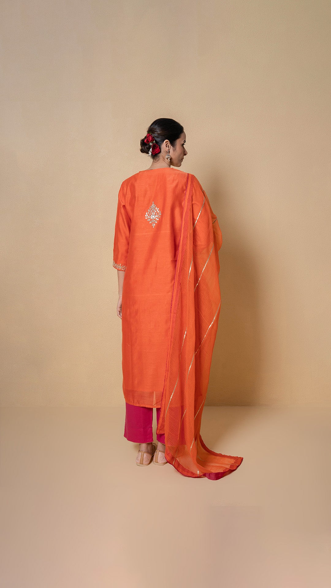 Coral Sunset Gota Patti Orange Chanderi Suit Set