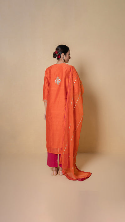 Coral Sunset Gota Patti Orange Chanderi Suit Set