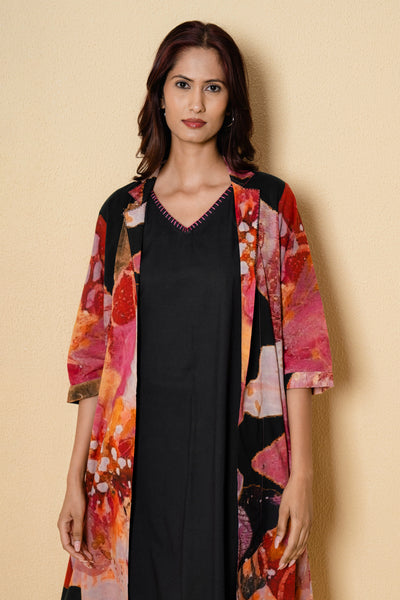 Black Blossom Digital Print Cotton Kurta Set