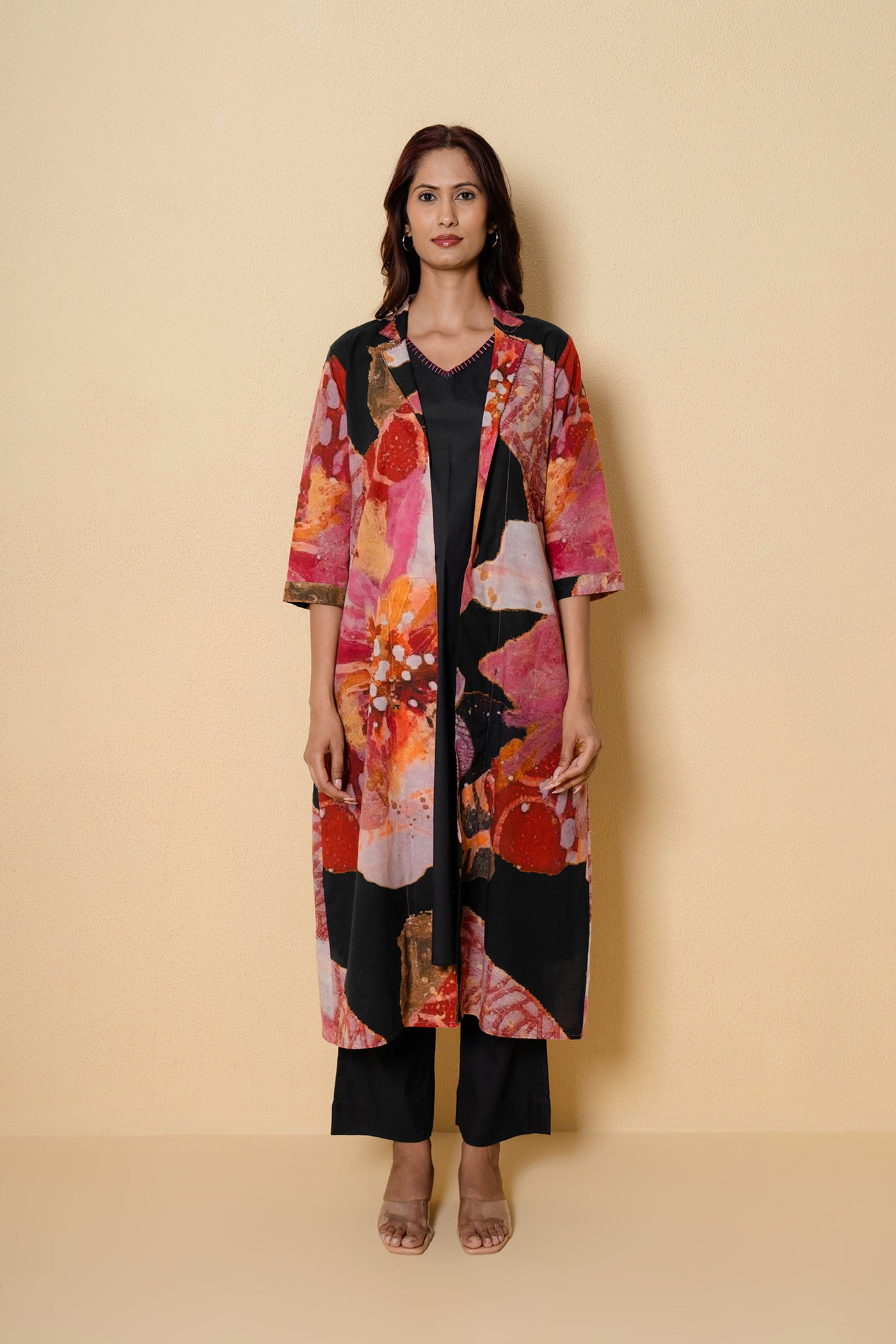 Black Blossom Digital Print Cotton Kurta Set