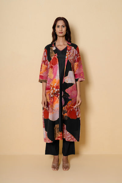 Black Blossom Digital Print Cotton Kurta Set