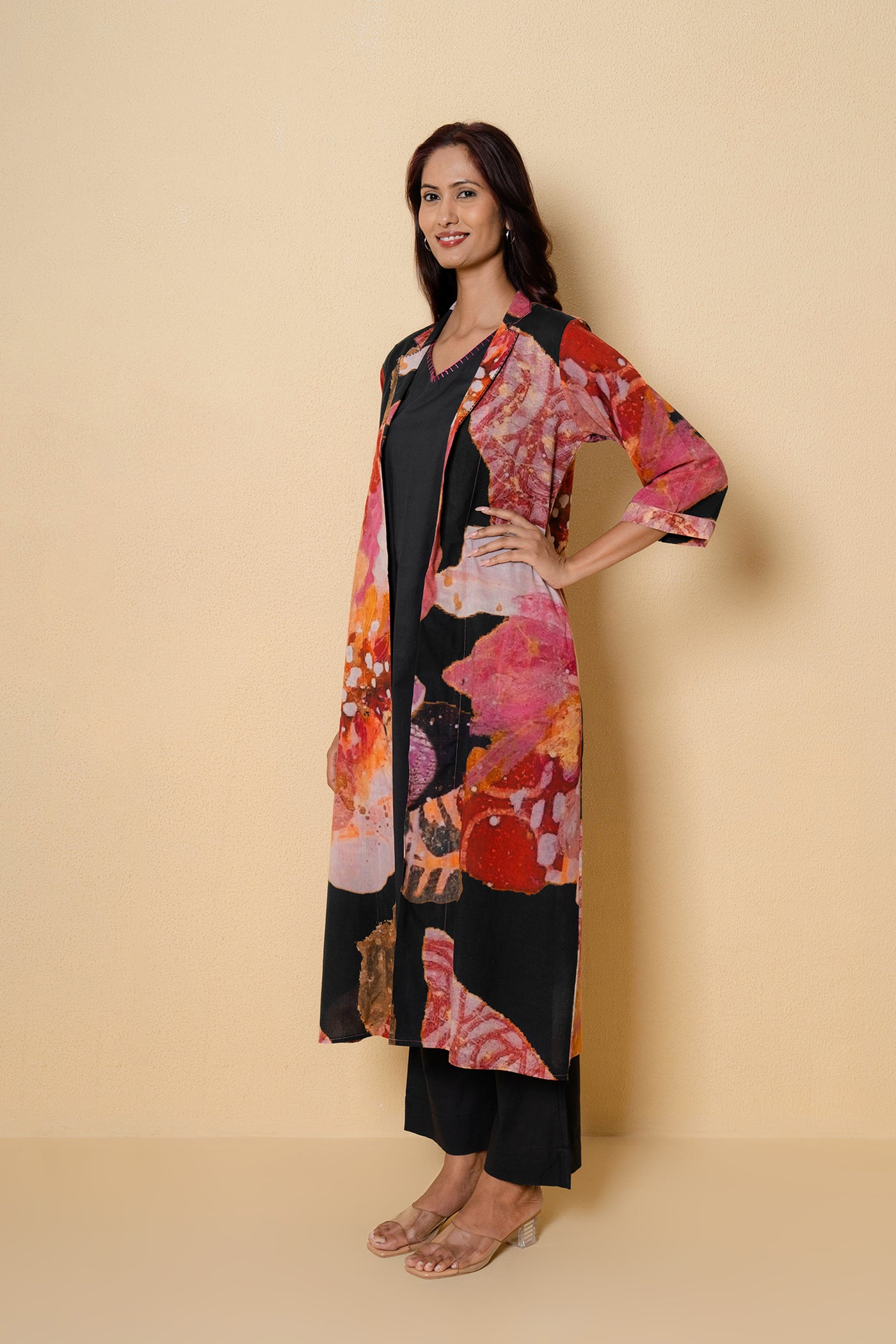 Black Blossom Digital Print Cotton Kurta Set