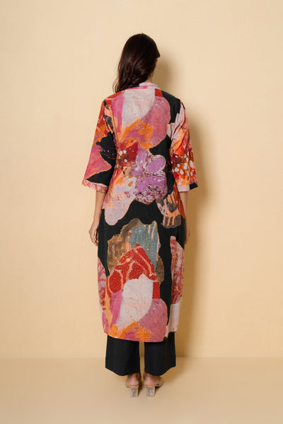 Black Blossom Digital Print Cotton Kurta Set