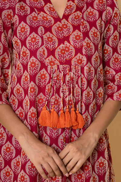Rustic Rouge Hand Print Kota Doria Kurta Set