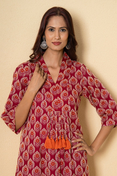 Rustic Rouge Hand Print Kota Doria Kurta Set