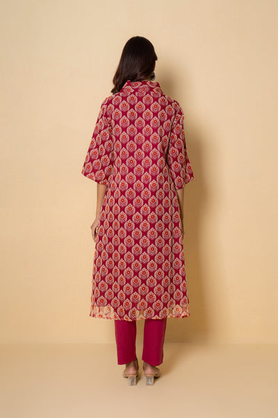 Rustic Rouge Hand Print Kota Doria Kurta Set