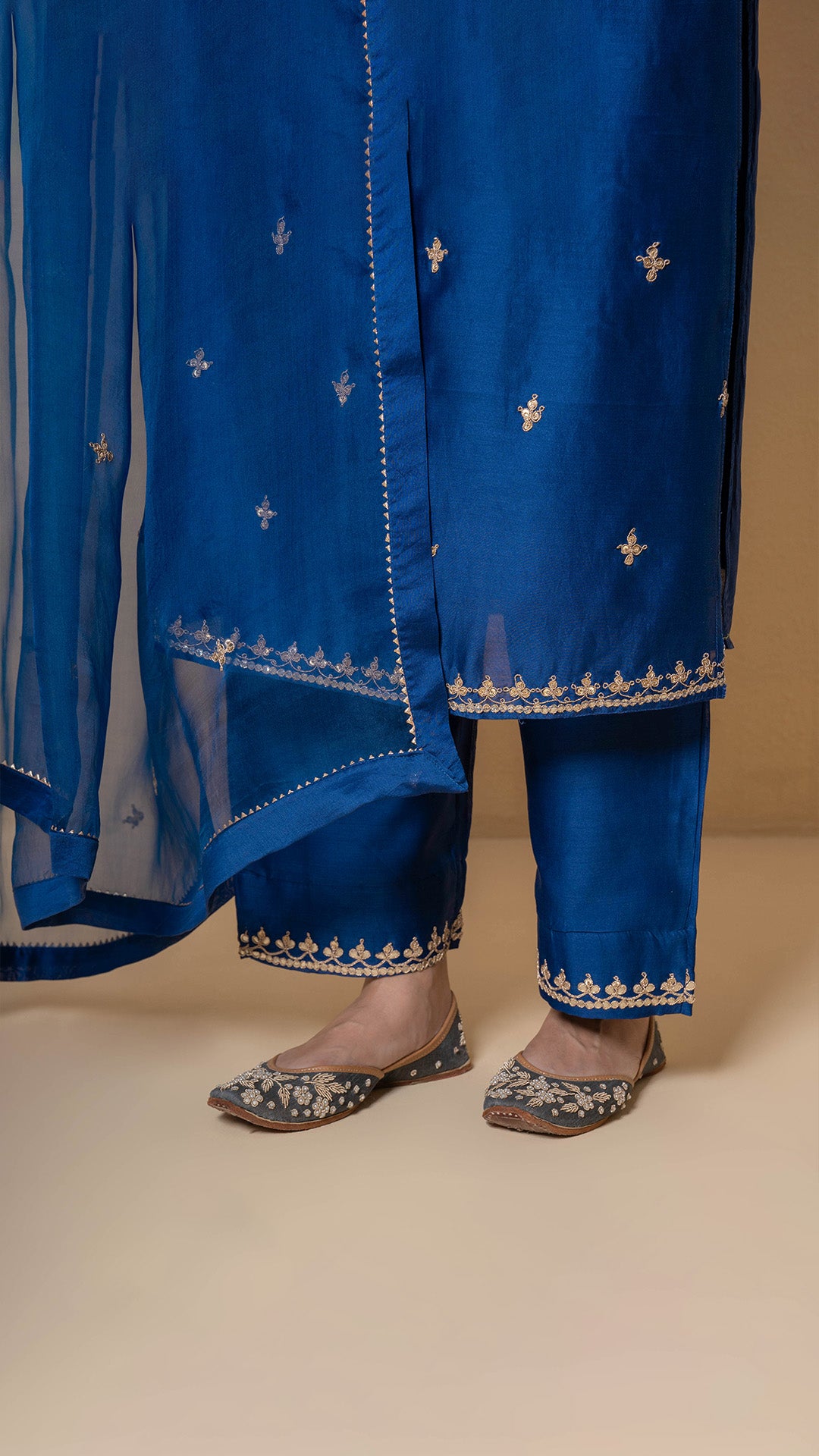 Yale Blue Marori Work Chanderi Suit Set
