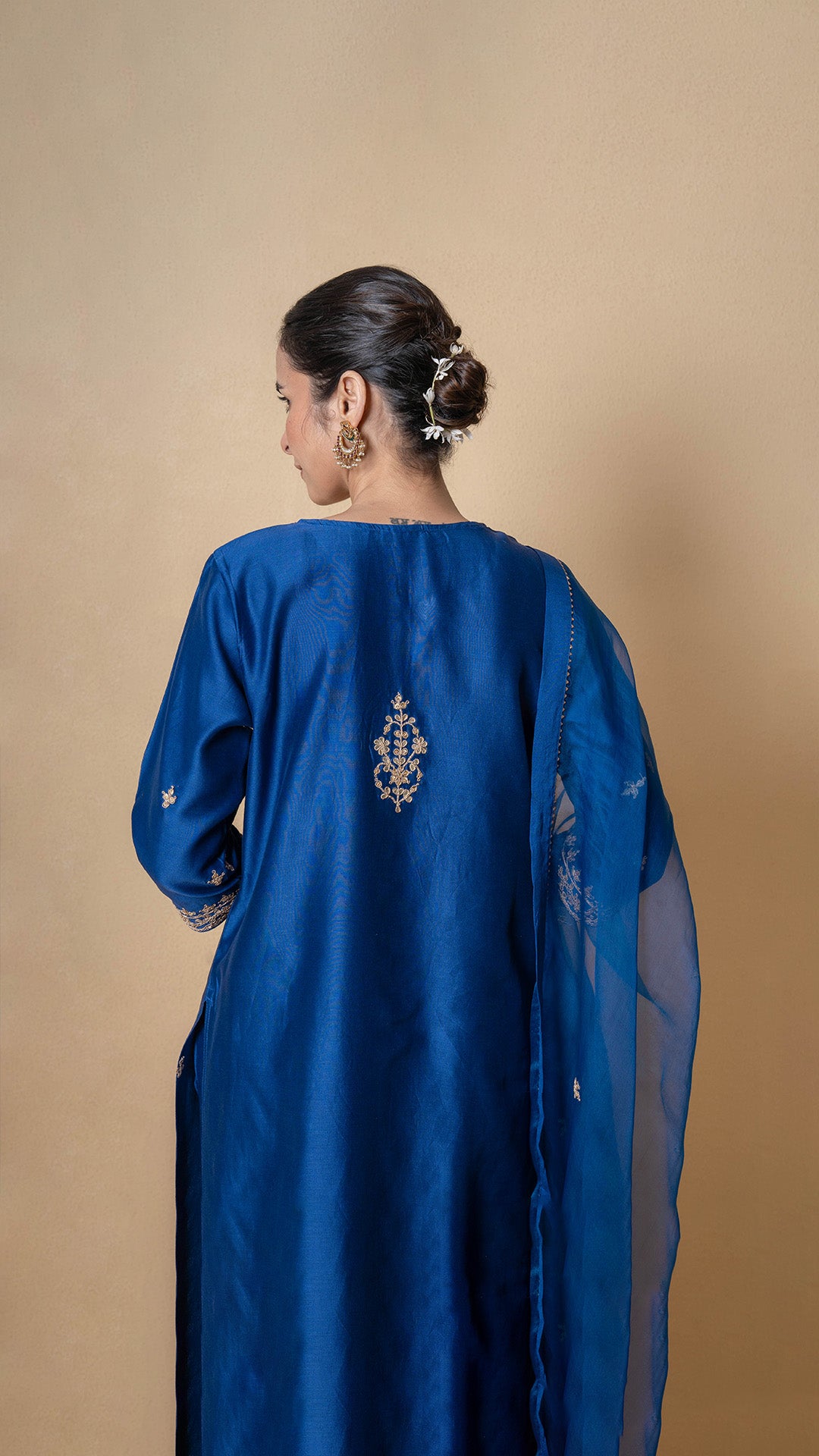 Yale Blue Marori Work Chanderi Suit Set