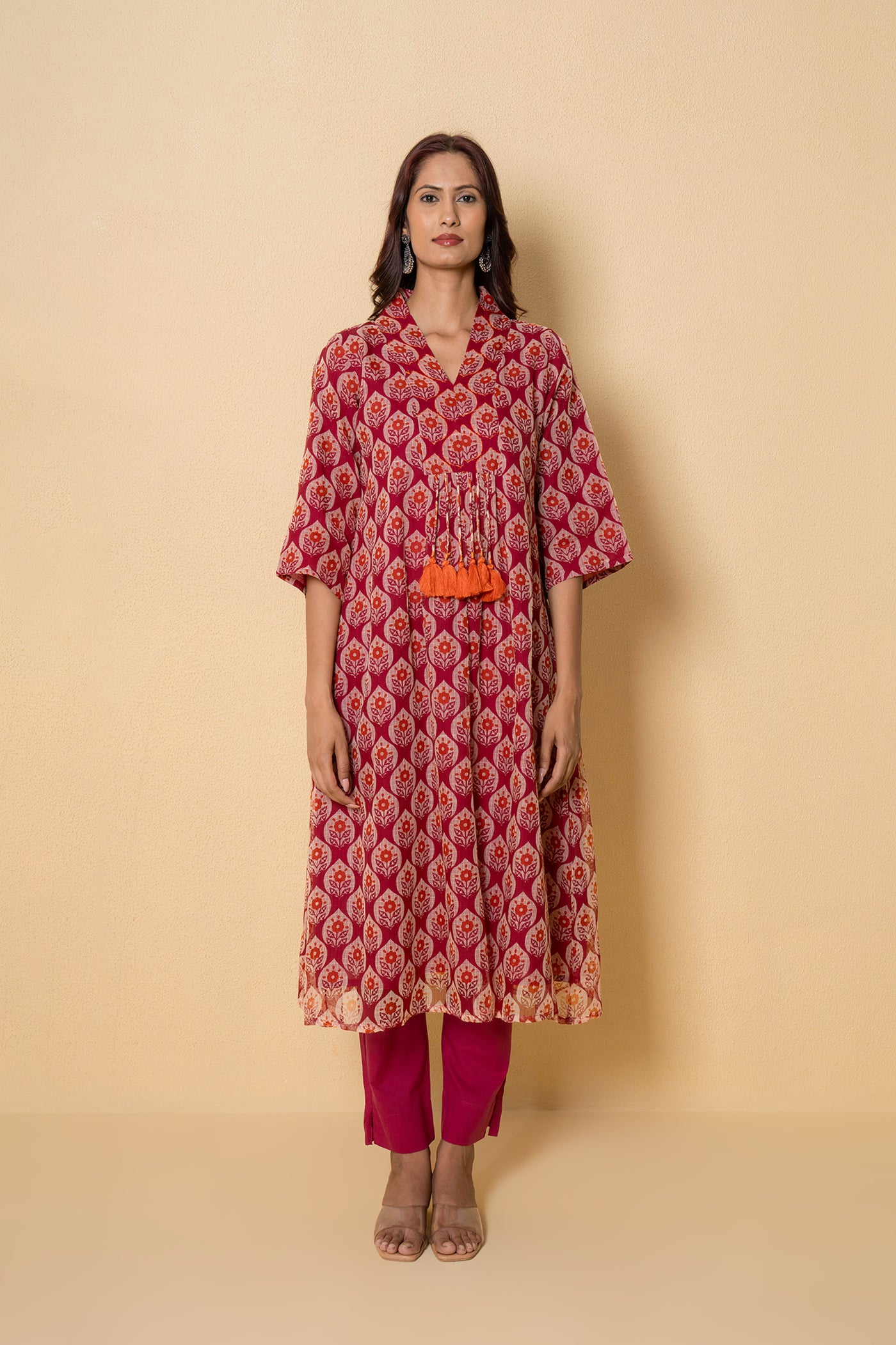 Rustic Rouge Hand Print Kota Doria Kurta Set