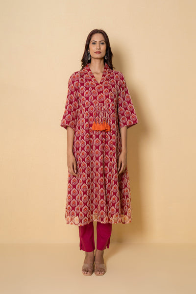 Rustic Rouge Hand Print Kota Doria Kurta Set