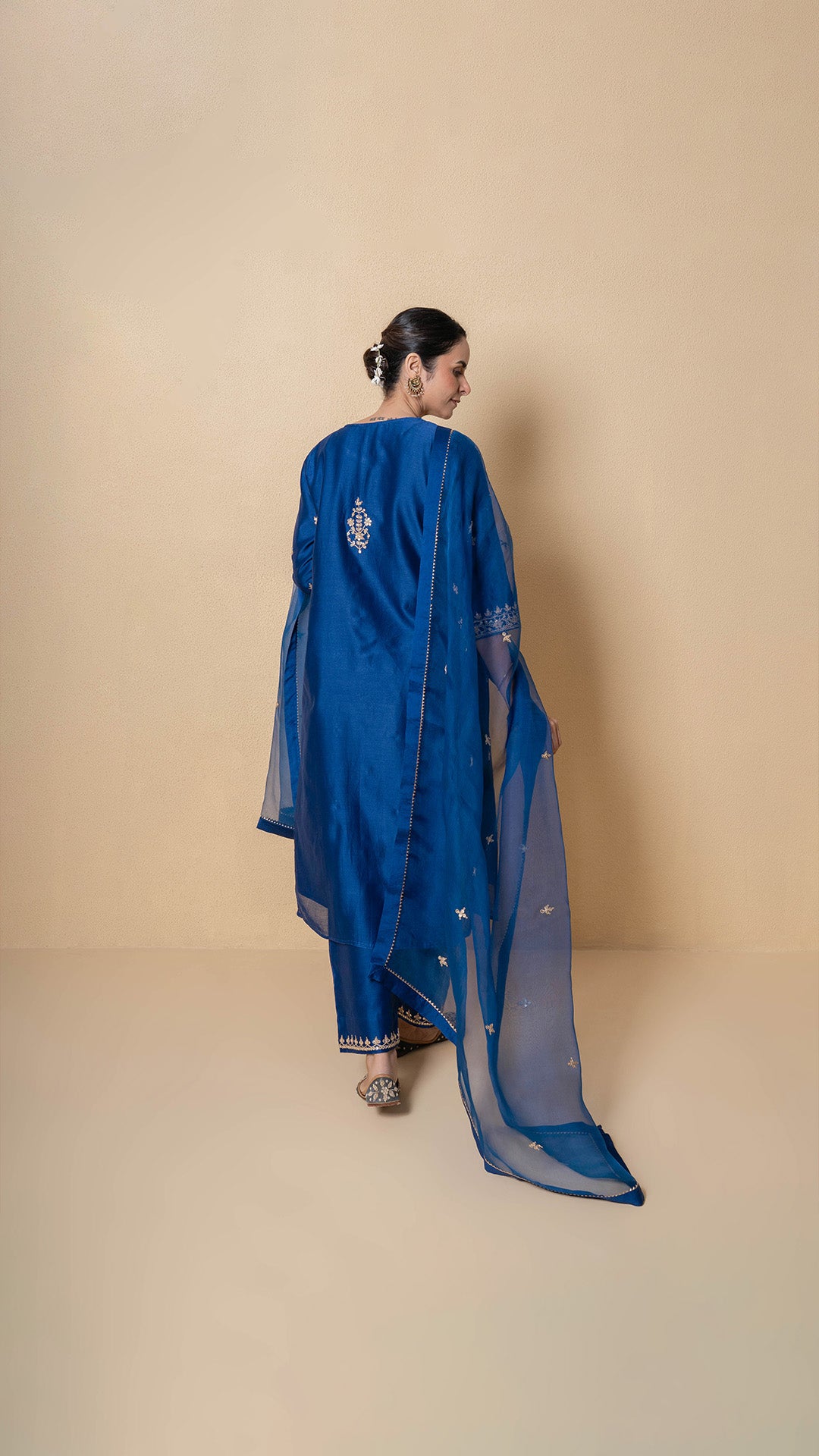 Yale Blue Marori Work Chanderi Suit Set