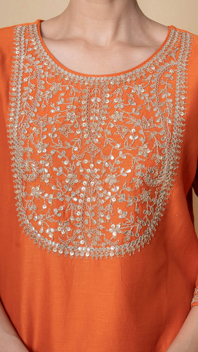 Orange Orchid Marori Work Chanderi Suit Set