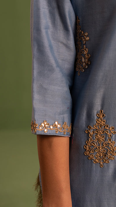 Blue Gray  Gota Patti Chanderi Suit Set