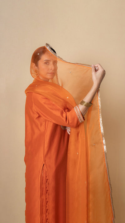 Orange Orchid Marori Work Chanderi Suit Set