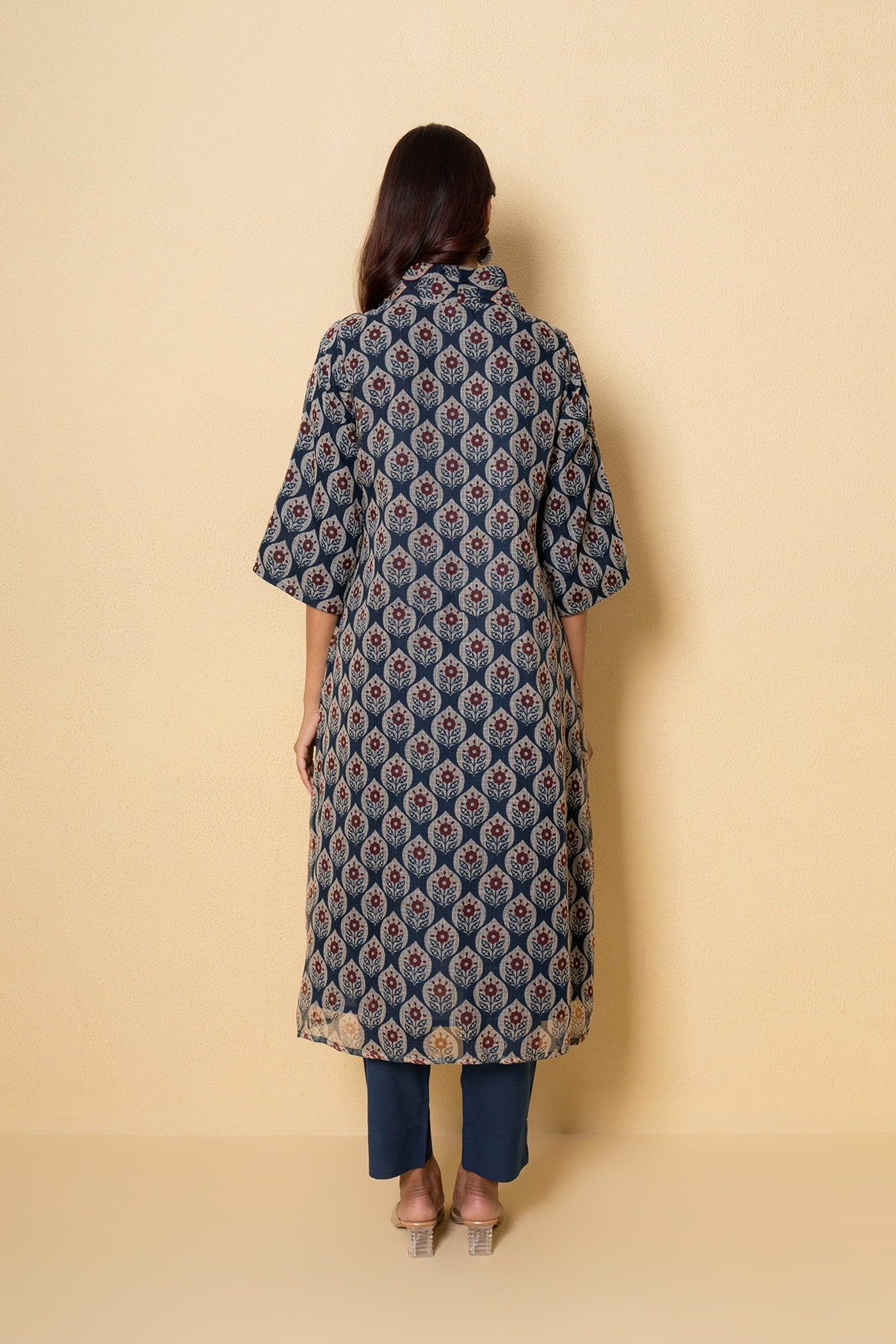 Botanic Blue Hand Print Kota Doria Kurta Set