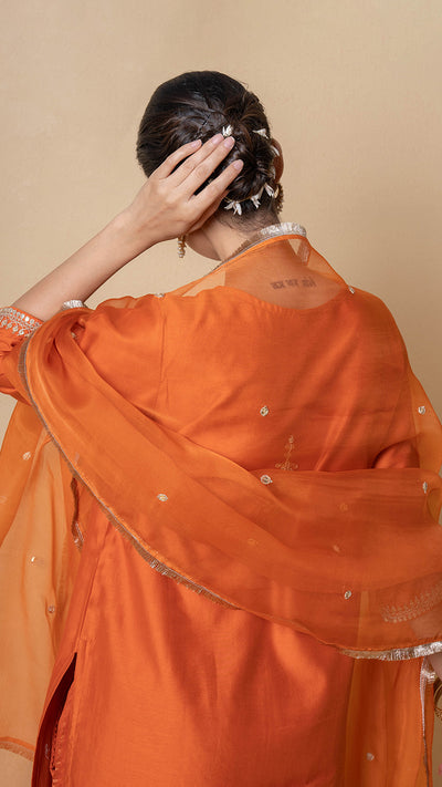 Orange Orchid Marori Work Chanderi Suit Set