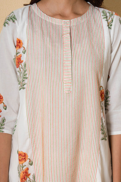 Floral Ember Block Print Cotton Kurta Set