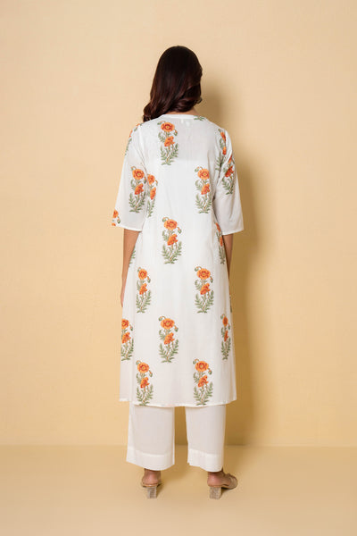Floral Ember Block Print Cotton Kurta Set