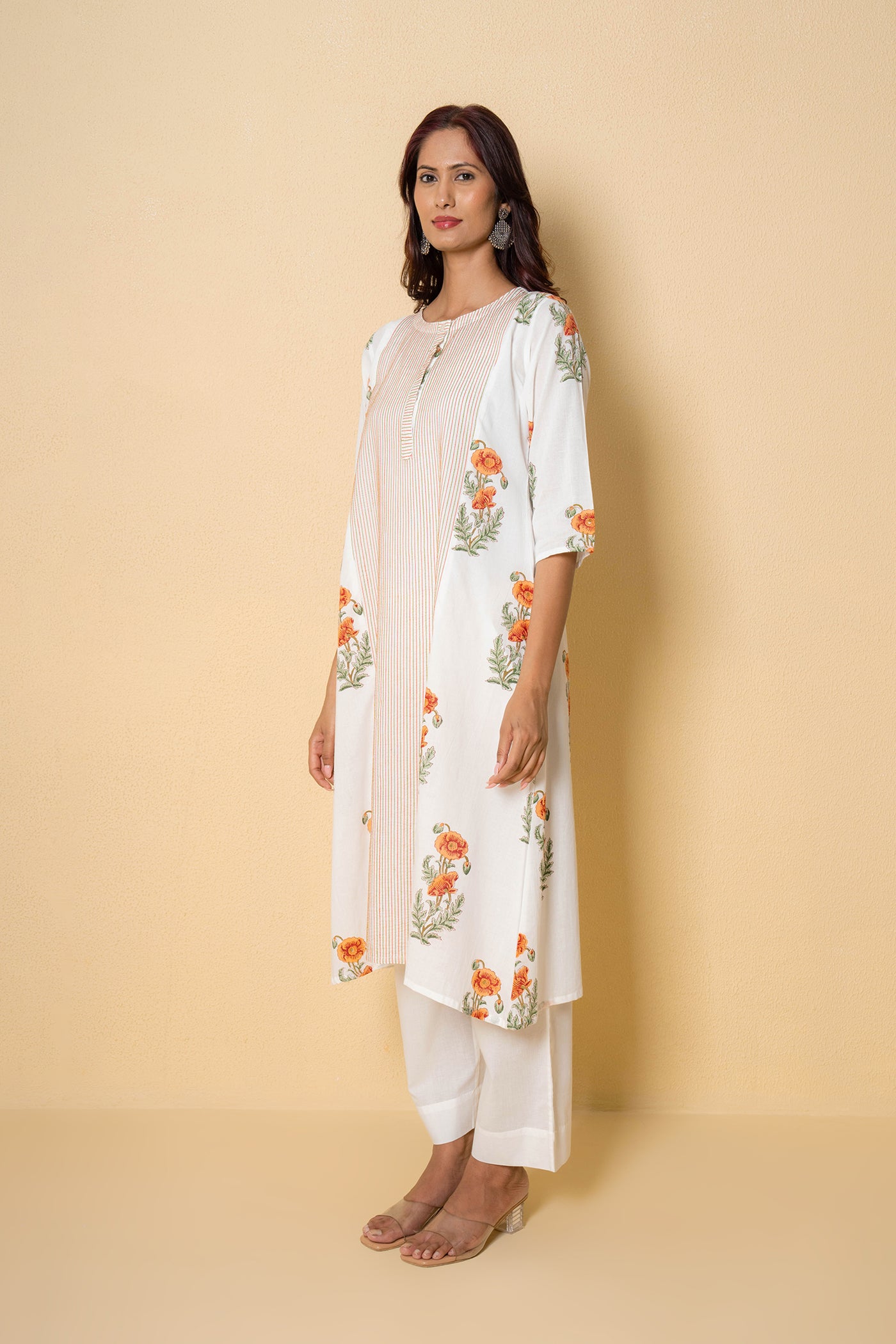 Floral Ember Block Print Cotton Kurta Set