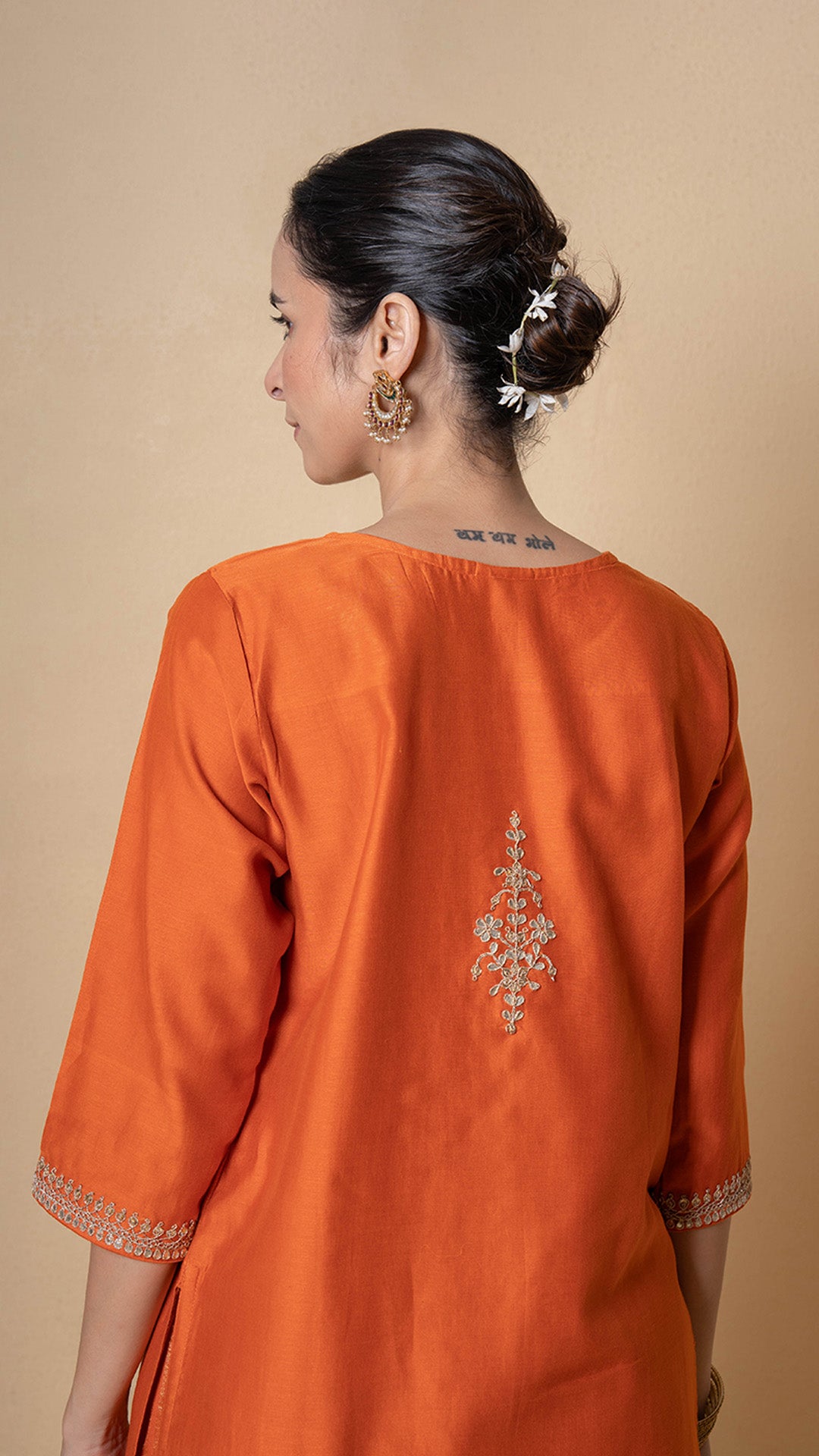 Orange Orchid Marori Work Chanderi Suit Set