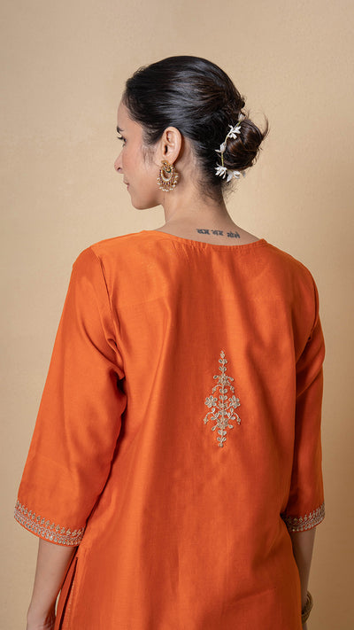 Orange Orchid Marori Work Chanderi Suit Set