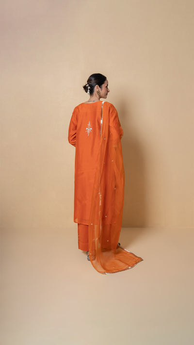 Orange Orchid Marori Work Chanderi Suit Set