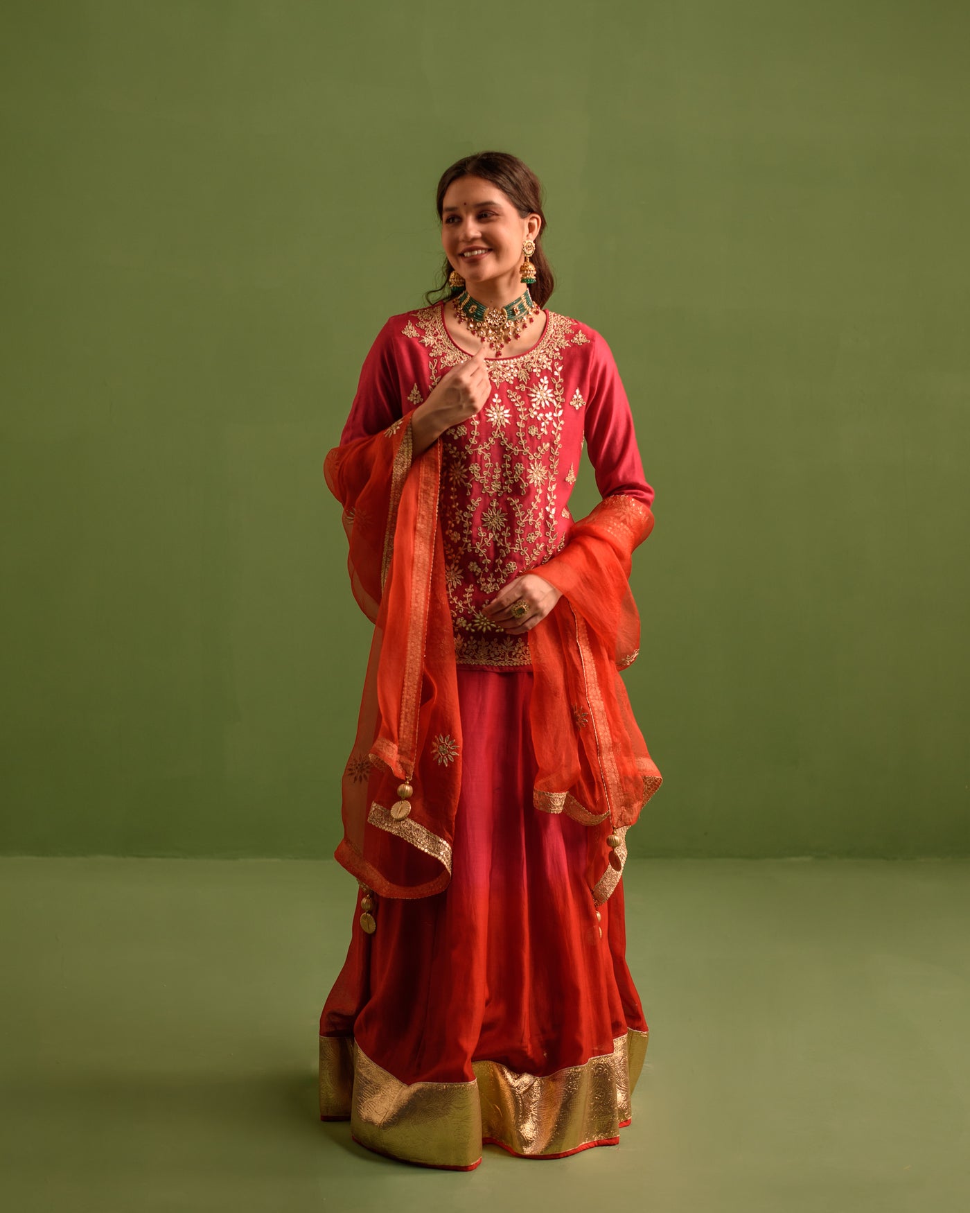 Crimson Glory Gota Patti Chanderi Lehanga Set