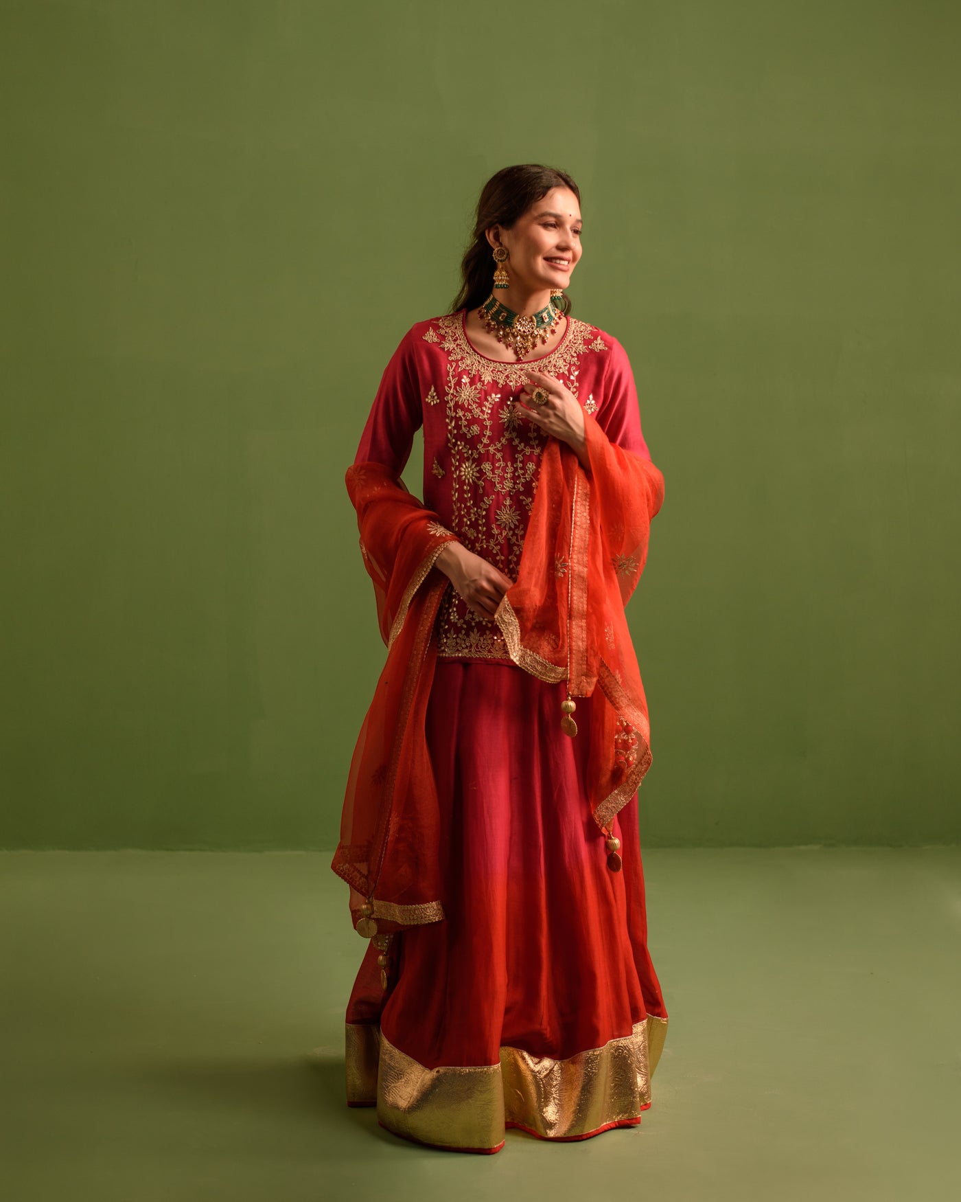 Crimson Glory Gota Patti Chanderi Lehanga Set