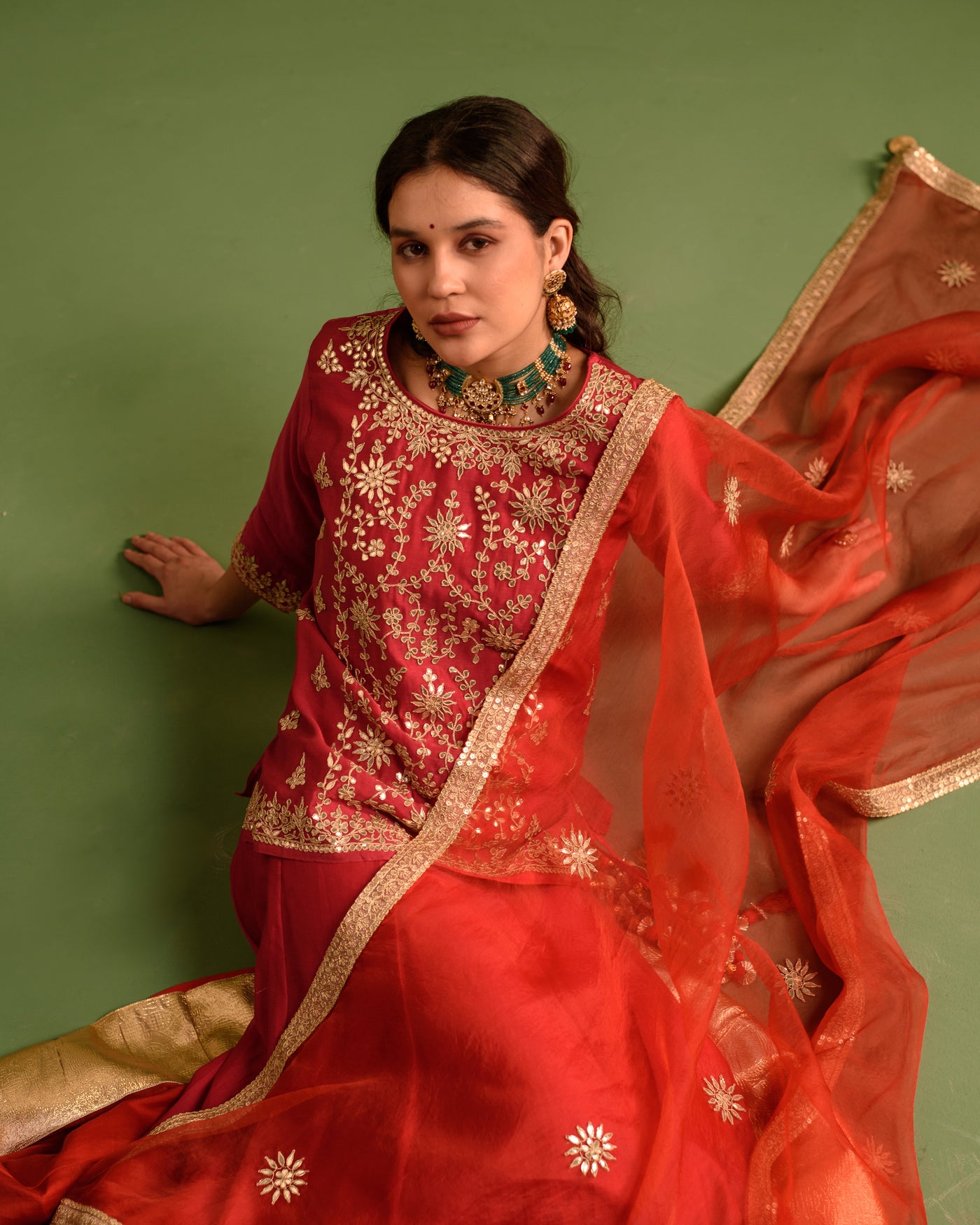 Crimson Glory Gota Patti Chanderi Lehanga Set