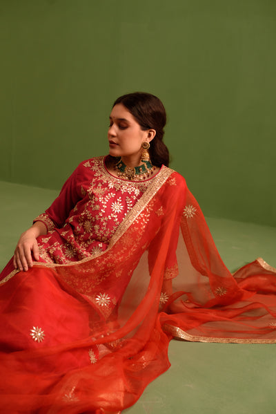 Crimson Glory Gota Patti Chanderi Lehanga Set