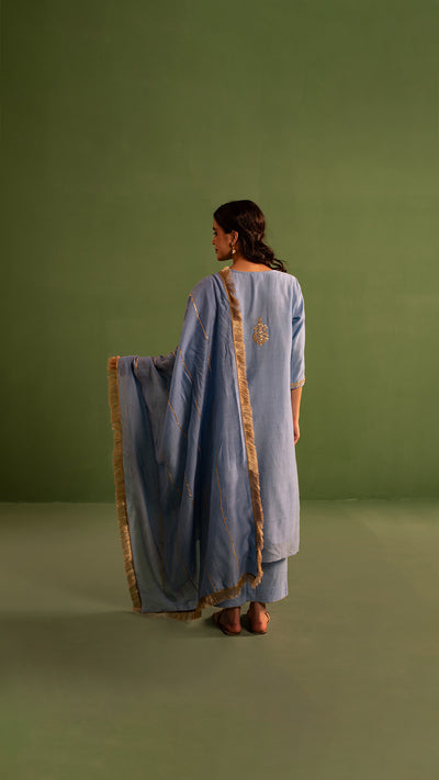 Blue Gray  Gota Patti Chanderi Suit Set