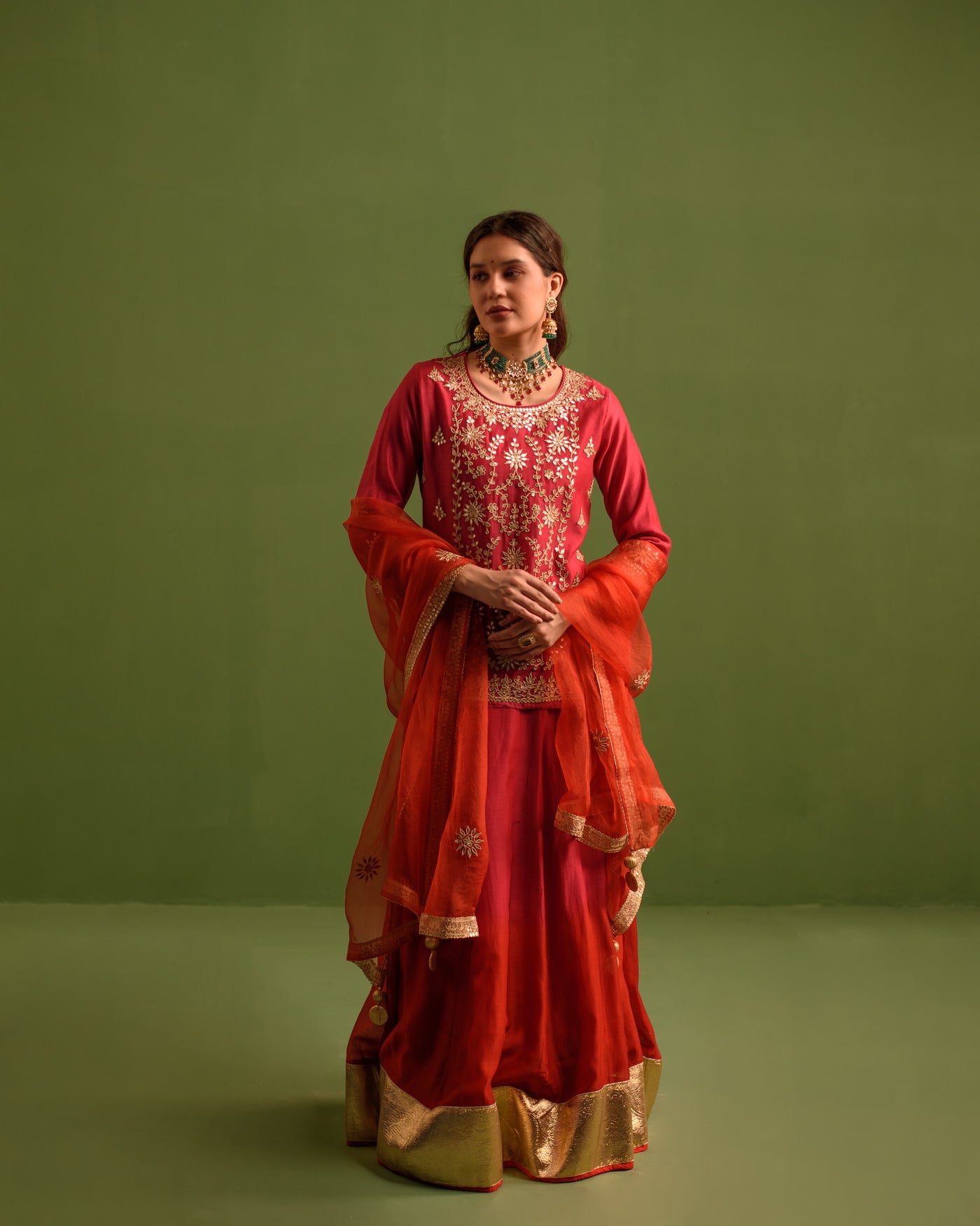 Crimson Glory Gota Patti Chanderi Lehanga Set