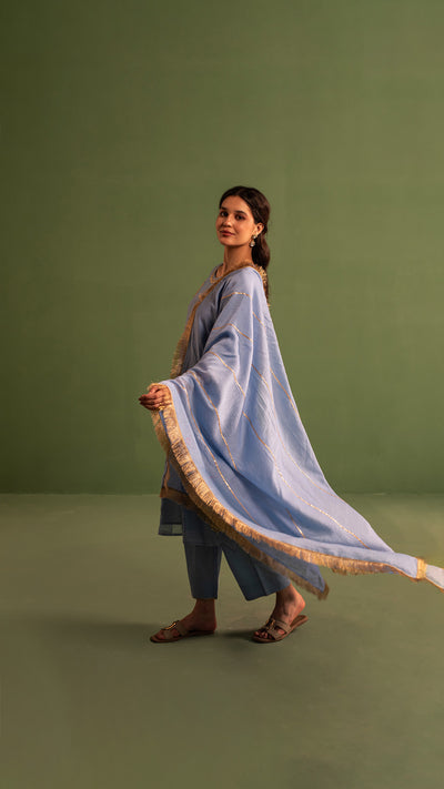 Blue Gray  Gota Patti Chanderi Suit Set