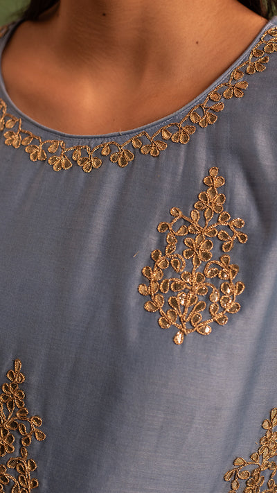 Blue Gray  Gota Patti Chanderi Suit Set