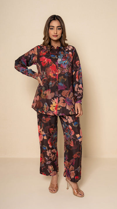 Black Botanica Digital Print Bamboo Silk Co-ord Set