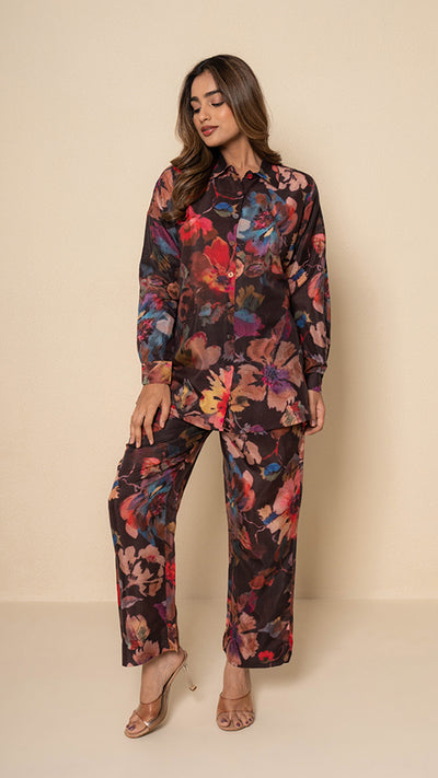 Black Botanica Digital Print Bamboo Silk Co-ord Set