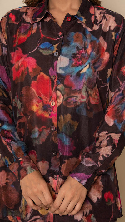 Black Botanica Digital Print Bamboo Silk Co-ord Set