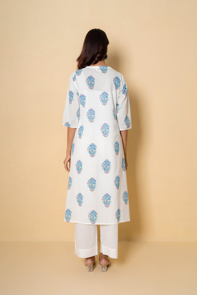 Moonflower Block Print Cotton Kurta Set